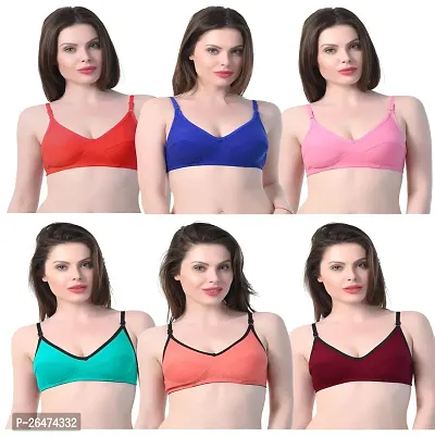 Stylish Multicoloured Chiffon Solid Bras For Women Pack Of 6