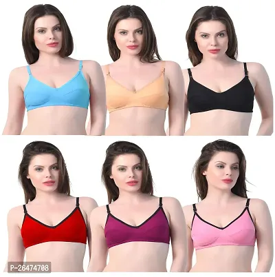 Stylish Multicoloured Chiffon Solid Bras For Women Pack Of 6