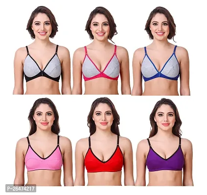 Stylish Multicoloured Chiffon Solid Bras For Women Pack Of 6