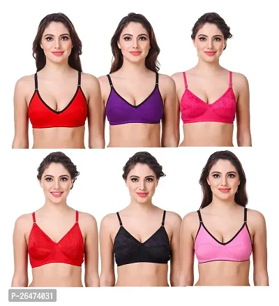 Stylish Multicoloured Chiffon Solid Bras For Women Pack Of 6-thumb0