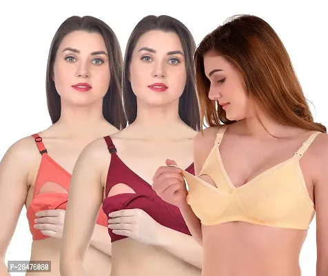 Stylish Multicoloured Cotton Solid Maternity Bras For Women Pack Of 3