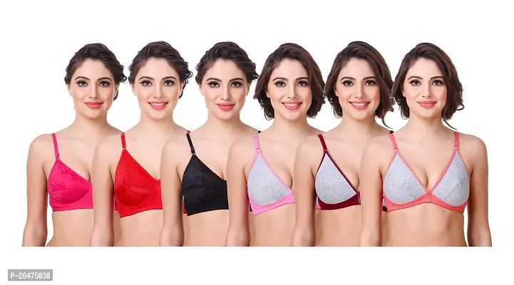 Stylish Multicoloured Chiffon Solid Bras For Women Pack Of 6-thumb0