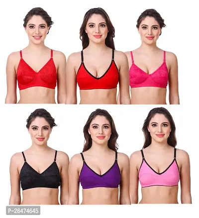 Stylish Multicoloured Chiffon Solid Bras For Women Pack Of 6-thumb0