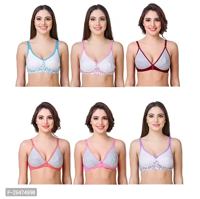 Stylish Multicoloured Chiffon Solid Bras For Women Pack Of 6