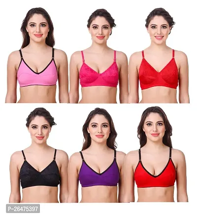 Stylish Multicoloured Chiffon Solid Bras For Women Pack Of 6-thumb0