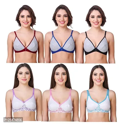 Stylish Multicoloured Chiffon Solid Bras For Women Pack Of 6-thumb0