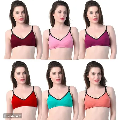 Stylish Multicoloured Chiffon Solid Bras For Women Pack Of 6