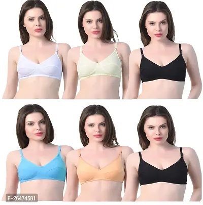 Stylish Multicoloured Chiffon Solid Bras For Women Pack Of 6-thumb0