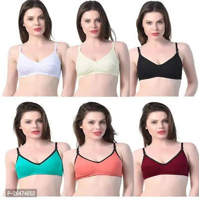 Stylish Multicoloured Chiffon Solid Bras For Women Pack Of 6-thumb0