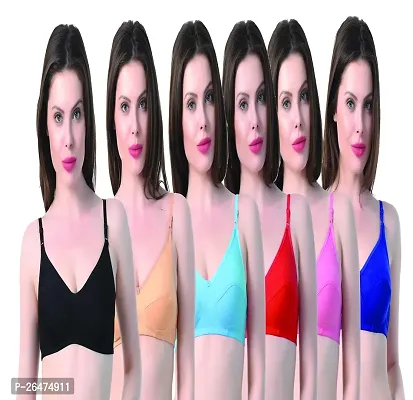 Stylish Multicoloured Chiffon Solid Bras For Women Pack Of 6-thumb0