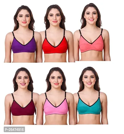 Stylish Multicoloured Chiffon Solid Bras For Women Pack Of 6-thumb0