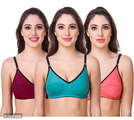 Stylish Multicoloured Chiffon Solid Bras For Women Pack Of 3