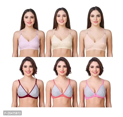 Stylish Multicoloured Chiffon Solid Bras For Women Pack Of 6