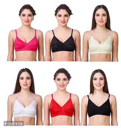 Stylish Multicoloured Chiffon Solid Bras For Women Pack Of 6