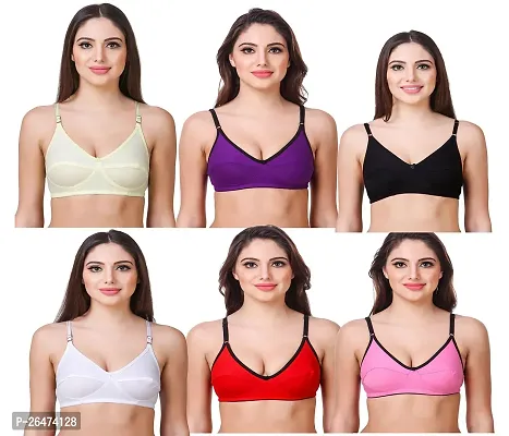 Stylish Multicoloured Chiffon Solid Bras For Women Pack Of 6