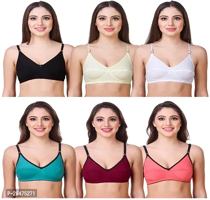 Stylish Multicoloured Chiffon Solid Bras For Women Pack Of 6