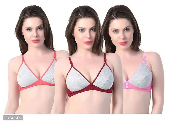 Stylish Multicoloured Chiffon Solid Bras For Women Pack Of 3-thumb0