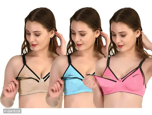 Stylish Multicoloured Cotton Solid Maternity Bras For Women Pack Of 3-thumb0