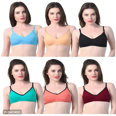 Stylish Multicoloured Chiffon Solid Bras For Women Pack Of 6-thumb0