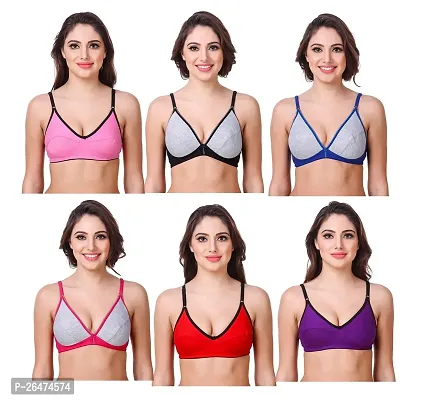 Stylish Multicoloured Chiffon Solid Bras For Women Pack Of 6-thumb0