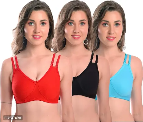 Stylish Multicoloured Chiffon Solid Bras For Women Pack Of 3-thumb0