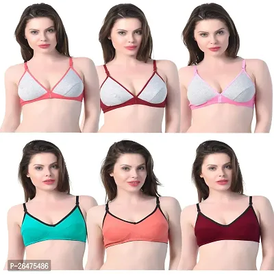 Stylish Multicoloured Chiffon Solid Bras For Women Pack Of 6