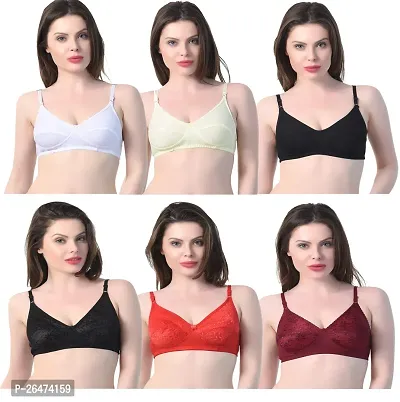 Stylish Multicoloured Chiffon Solid Bras For Women Pack Of 6-thumb0