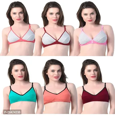 Stylish Multicoloured Chiffon Solid Bras For Women Pack Of 6-thumb0