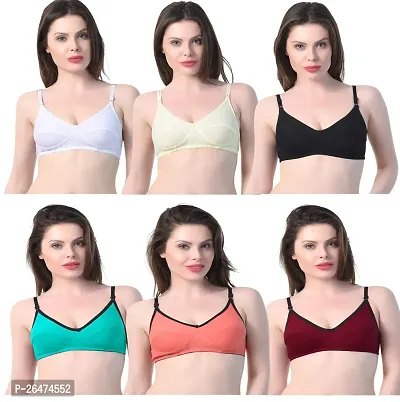 Stylish Multicoloured Chiffon Solid Bras For Women Pack Of 6-thumb0