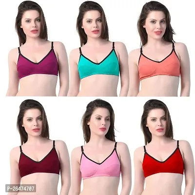 Stylish Multicoloured Chiffon Solid Bras For Women Pack Of 6