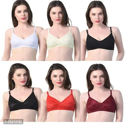 Stylish Multicoloured Chiffon Solid Bras For Women Pack Of 6-thumb0