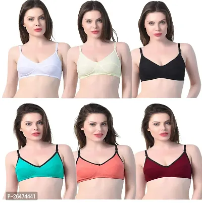 Stylish Multicoloured Chiffon Solid Bras For Women Pack Of 6