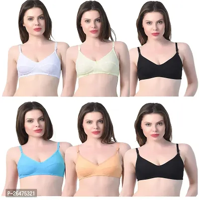 Stylish Multicoloured Chiffon Solid Bras For Women Pack Of 6