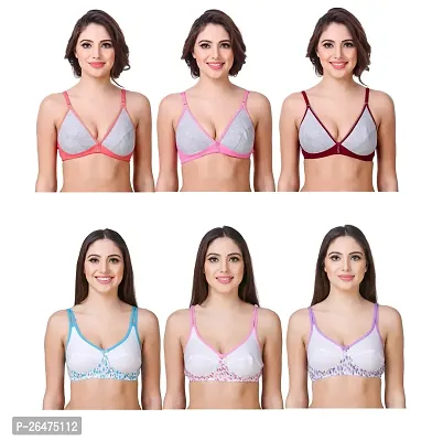 Stylish Multicoloured Chiffon Solid Bras For Women Pack Of 6