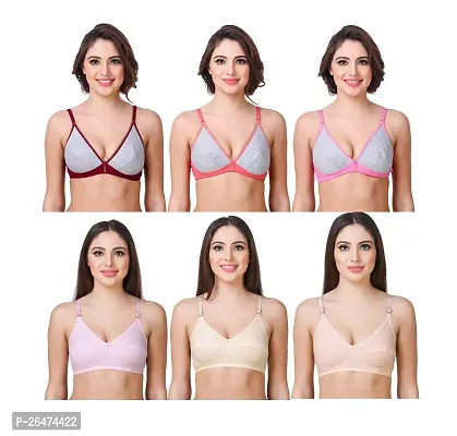 Stylish Multicoloured Chiffon Solid Bras For Women Pack Of 6-thumb0