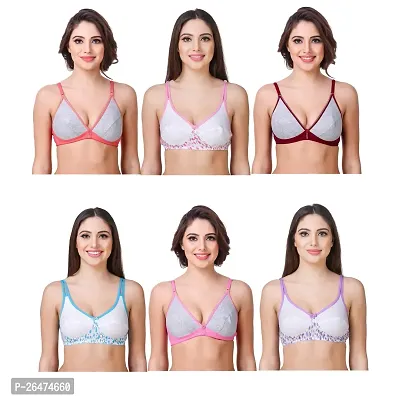 Stylish Multicoloured Chiffon Solid Bras For Women Pack Of 6