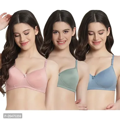 Stylish Multicoloured Chiffon Solid Bras For Women Pack Of 3-thumb0