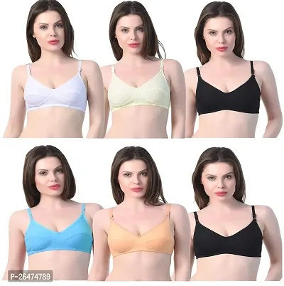 Stylish Multicoloured Chiffon Solid Bras For Women Pack Of 6-thumb0