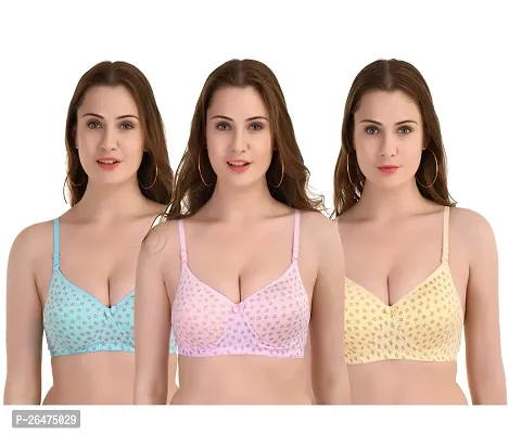 Stylish Multicoloured Chiffon Solid Bras For Women Pack Of 3-thumb0