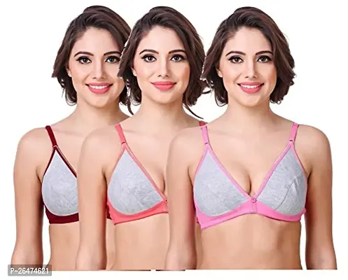 Stylish Multicoloured Chiffon Solid Bras For Women Pack Of 3-thumb0