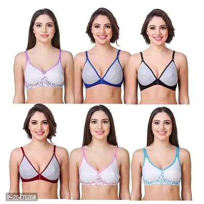 Stylish Multicoloured Chiffon Solid Bras For Women Pack Of 6