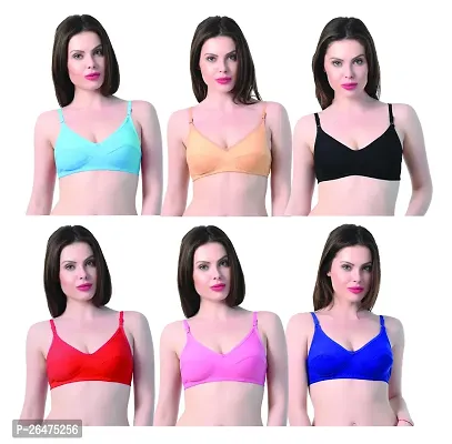 Stylish Multicoloured Chiffon Solid Bras For Women Pack Of 6-thumb0