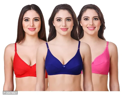 Stylish Multicoloured Chiffon Solid Bras For Women Pack Of 3-thumb0