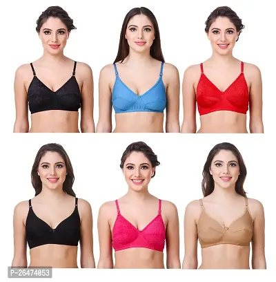 Stylish Multicoloured Chiffon Solid Bras For Women Pack Of 6-thumb0