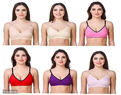 Stylish Multicoloured Chiffon Solid Bras For Women Pack Of 6