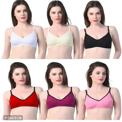 Stylish Multicoloured Chiffon Solid Bras For Women Pack Of 6-thumb0