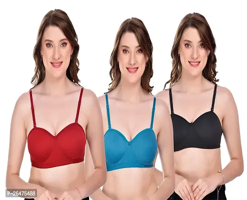 Stylish Multicoloured Chiffon Solid Bras For Women Pack Of 3-thumb0