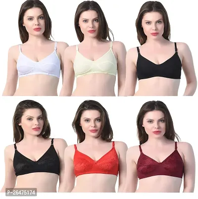 Stylish Multicoloured Chiffon Solid Bras For Women Pack Of 6