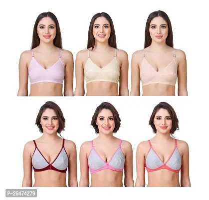 Stylish Multicoloured Chiffon Solid Bras For Women Pack Of 6