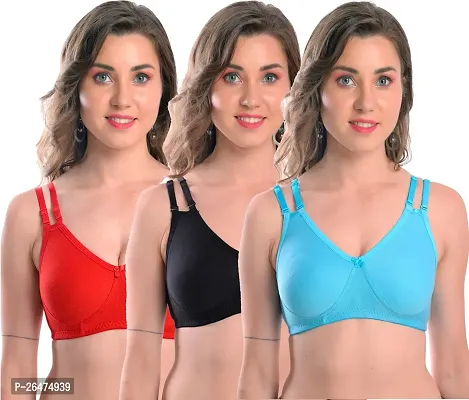 Stylish Multicoloured Chiffon Solid Bras For Women Pack Of 3